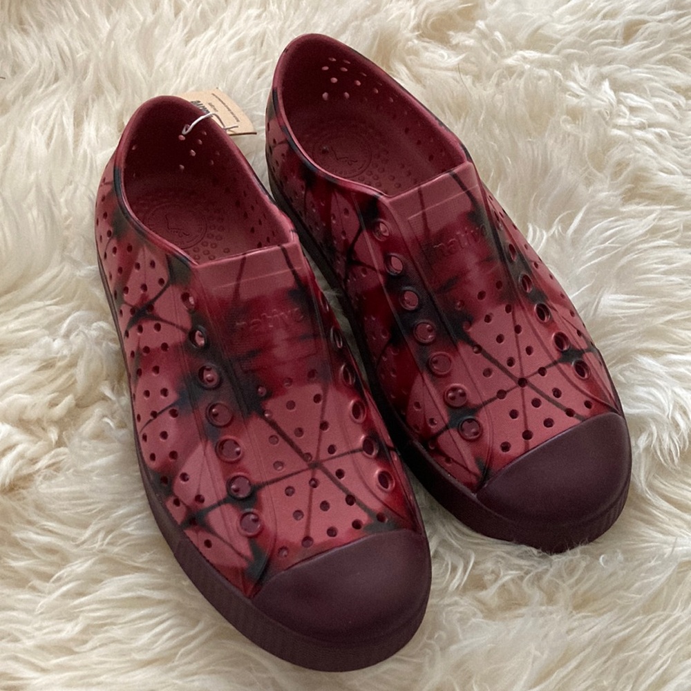 Native shoes red tye dye